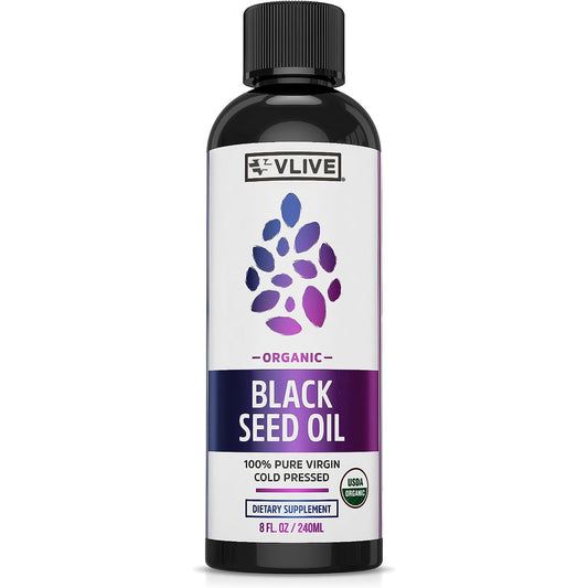 Vlivey®Organic Black Seed Oil | 100% Virgin Cold Pressed Omega 3 6 9 | Super Antioxidant for Immune Support, Joints, Digestion, Hair & Skin | Vegan, Gluten-Free, Non-GMO | 8oz