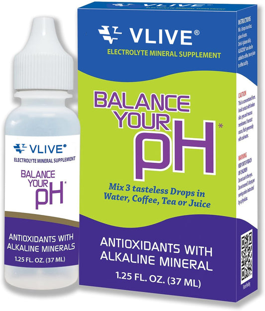 Vlivey®Balance Your pH, Antioxidants Alkaline Mineral Drops, Single 1.25 Oz Pack, Portable, Yields 10 Gallons of alkaline, antioxidant Water, Unflavored, pH Balance, Hydration