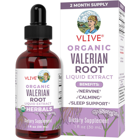 Vlivey®USDA Organic Valerian Root Drops | Support Sleep, Calm, and Stress Relief | Vegan | Non-GMO | Gluten Free | 60 Servings