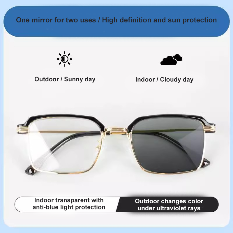 Men’s Photochromic Blue Light Blocking Glasses – Clear to Tinted, HD Vision Frame