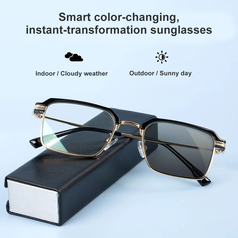 Men’s Photochromic Blue Light Blocking Glasses – Clear to Tinted, HD Vision Frame