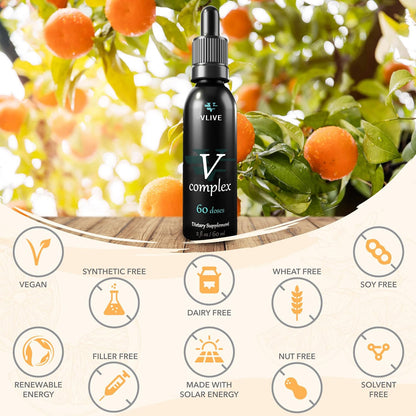 Vlivey®Vitamin B-Complex Drops, 2oz, 60 Doses, All 8 B-Vitamins, Immune Energy Support Supplement Non GMO Vegetarian Safe