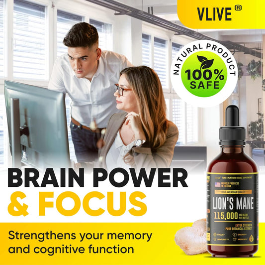 Vlivey®Lions Mane - Lions Mane Mushroom Supplement- Lions Mane Tincture - Natural Immune Support - Lions Mane Tincture for Memory, Focus & Clarity - Daily Mushroom Supplement - Vegan