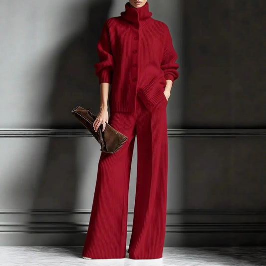 Women’s Knit Turtleneck Sweater & Wide Leg Pants Lounge Set